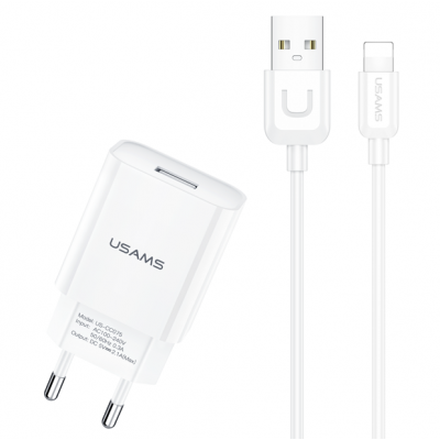 USAMS T21 single USB chargers cable kit EU plug with micro type c cable cell phone adapter charger set for iPhone